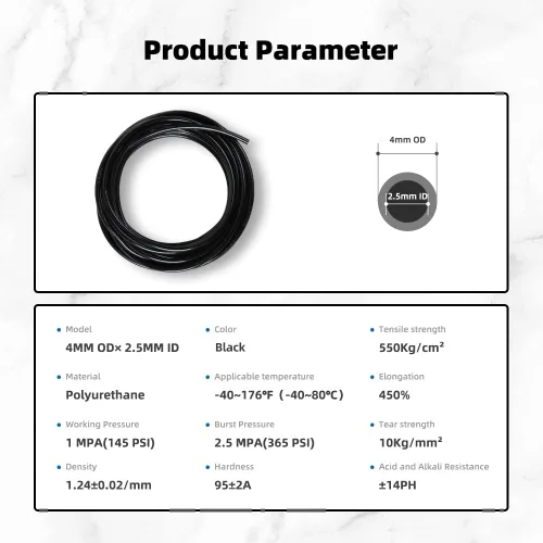 Miniatura 2 de Tubo neumático negro PU manguera de aire tubo 5/32 pulgadas o 0.157 in OD 0.098 in ID 39.4ft/12 metros para línea de aire o transferencia de fluidos