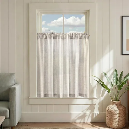 Miniatura 65 de jinchan - Cortinas de lino a rayas para cocina de 20 pulgadas de largo, cortinas de varios niveles, estilo granja moderna de café, tratamientos