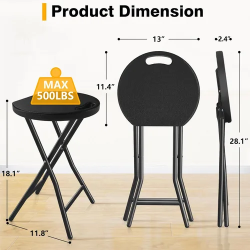 Miniatura 2 de TAVR Furniture Silla plegable portátil con asa, taburete plegable redondo resistente con capacidad de 500 libras para adultos, taburete plegable