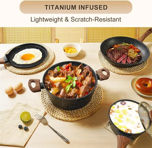 Miniatura 7 de EWFEN Juego de ollas y sartenes antiadherentes, juego de utensilios de cocina de cerámica de 25 piezas, juego de cocina de inducción con sartenes