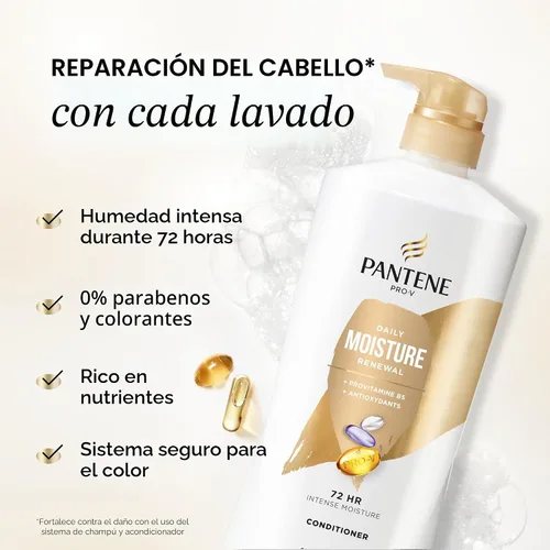 Miniatura 2 de Pantene Acondicionador, Renovación Diaria de Humedad - Nutrientes Pro-V para Cabello Seco, Teñido, de Liso a Rizado, Hidratación y Suavidad de 72