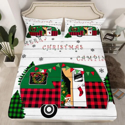Miniatura 36 de Erosebridal Sábana bajera ajustable de Papá Noel con bolsillo profundo para niños, niñas y niños, juego de ropa de cama de Navidad para niños