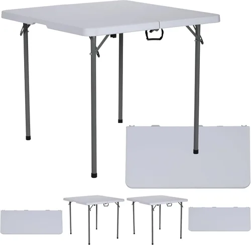 Miniatura 12 de BTEXPERT Juego de 2, mesa plegable cuadrada de plástico de granito blanco de 3 pies portátil para juegos de mesa de cartas, noches, reuniones