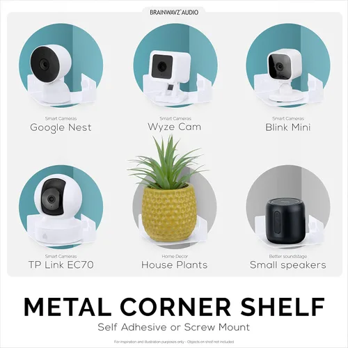 Miniatura 6 de BRAINWAVZ Pequeño estante esquinero de metal para cámaras de seguridad, monitores de bebé, altavoces, decoración del hogar y más, adhesivo universal