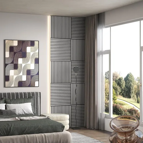 Miniatura 6 de HOMCOM Paquete de 4 paneles acústicos 3D, paneles de madera insonorizados de 24 x 24 pulgadas para pared, paneles de pared de listones de madera
