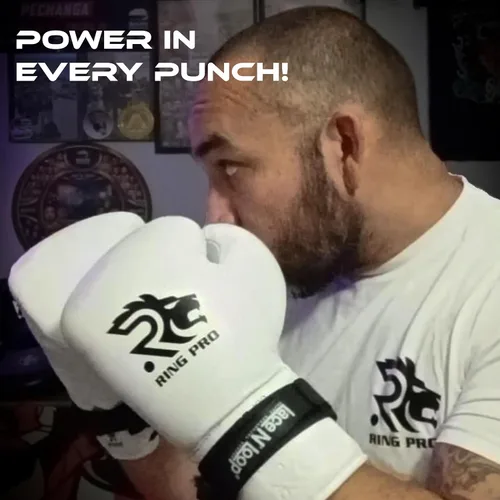 Miniatura 4 de Aura 100 Guantes de Boxeo de Cuero de Grano Completo con Cordones para Hombres y Mujeres, para Entrenamiento, Sparring, Muay Thai, Kickboxing, Saco