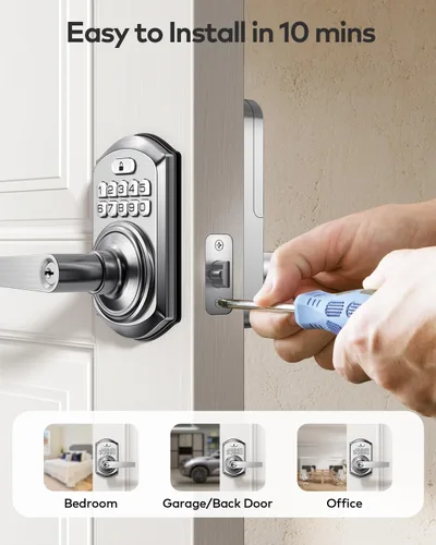 Miniatura 8 de TEEHO TE004 Cerradura de puerta con teclado de entrada sin llave con asa, cerradura electrónica digital inteligente para puerta interior con Níquel
