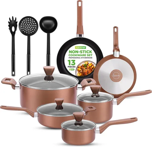 Miniatura 9 de NutriChef NCCWA13.5 - Juego de utensilios de cocina antiadherentes de 13 piezas, sin PTFE/PFOA/PFOS, resistentes al calor, ollas de cocina, Negro