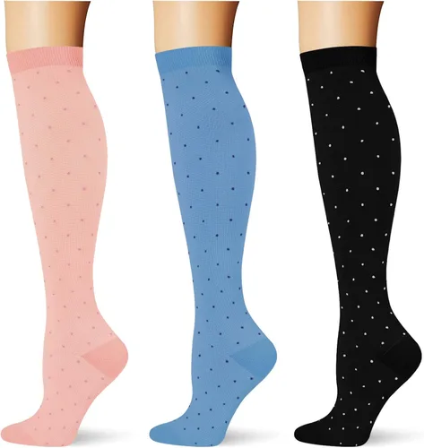 Miniatura 7 de (3 pares) Calcetines de compresión 20-30 mmHg, calcetines largos hasta la rodilla para mujeres y hombres, soporte atlético, para viajes y uso diario