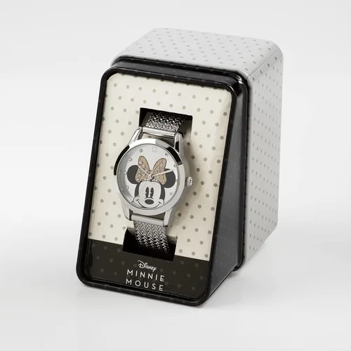 Miniatura 3 de Disney Reloj analógico clásico de cuarzo para mujer con correa de acero inoxidable MN8008, Plateadonegroblanco, Pulsera
