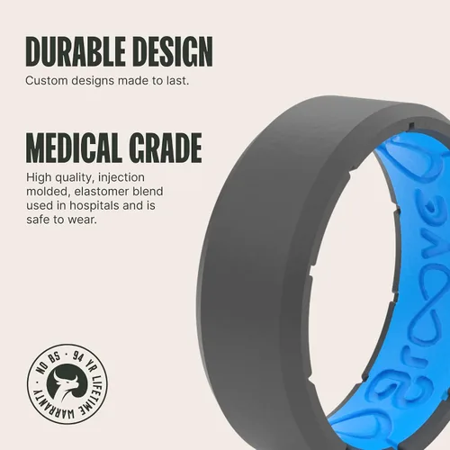 Miniatura 2 de Groove Life Edge Silicone Ring - Breathable Rubber Wedding Rings for Men, Lifetime Coverage, Unique Design, Comfort Fit Ring
