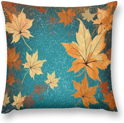 Miniatura 2 de Fundas de almohada de hojas de arce punteadas naranjas y amarillas, fundas de almohada de cosecha de temporada naranja cuadrado para sofá, sala