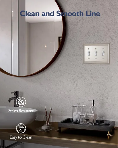 Miniatura 4 de Paquete de 2 cubiertas para interruptor de luz, placa de pared de triple palanca de níquel satinado, cubierta de placa de interruptor de metal