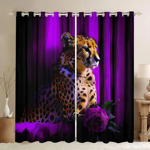 Miniatura 36 de Erosebridal Cortinas de Rosas Rojas 3D Tratamientos para Ventanas de Guepardo, Paneles de Cortinas con Estampado de Gato Leopardo para Sala