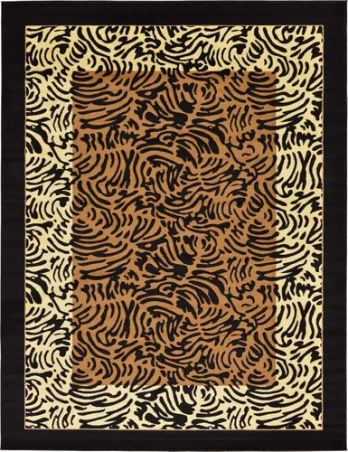 Miniatura 16 de Unique Loom Wildlife Collection - Alfombra de área inspirada en animales con diseño de bordes de tigre, 6' 0" x 6' 0", marrón claro/negro