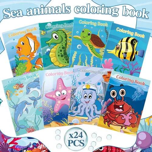 Miniatura 3 de Jutom 24 mini libros para colorear del océano a granel para niños y adultos bajo el mar, recuerdos de fiesta, manualidades, mini libro para colorear