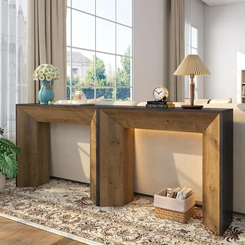 Miniatura 4 de Mesa de entrada de 41 pulgadas con luz LED, mesa consola de madera de granja detrás del sofá, mesa de sofá rústica estrecha para sala de estar, mesa