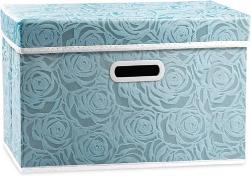 Miniatura 21 de PRANDOM Caja de almacenamiento plegable más grande con tapa [1 unidad] Contenedor Cesta Organizadora Cubo de Almacenamiento Decorativo de Tela