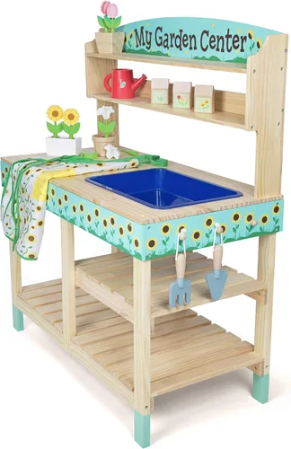 Miniatura 9 de Bloom & Grow Centro de jardinería de juguete de madera para interiores, juego de 22 piezas de soporte de jardín con flores, paquete de semillas