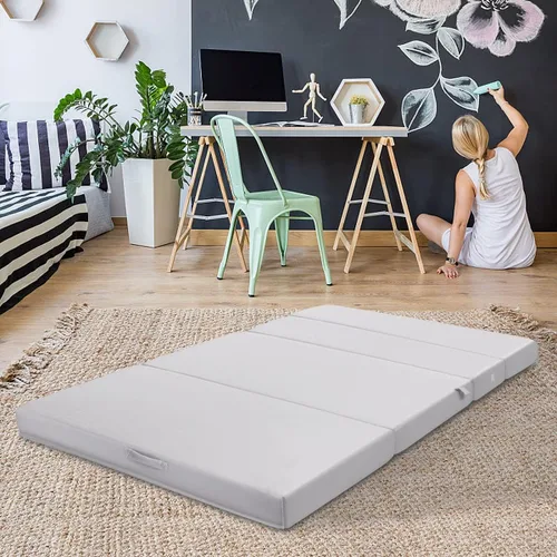 Miniatura 8 de KOMFOTT Colchón de espuma triple plegable de 4 pulgadas, tamaño individual XL con funda extraíble, convertible portátil para sofá, cama, suelo, Gris