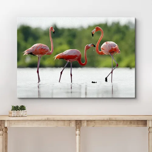 Miniatura 3 de wall26 Lienzo impreso para pared, trío de flamencos caribeños rosados en estanque, animales, fotografía, arte moderno, tropical, escénico