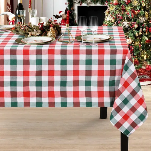 Miniatura 24 de Camino de mesa a cuadros de búfalo negro y rojo, 2 paquetes de 13 x 108 pulgadas, caminos de mesa navideños a cuadros para decoración de mesa