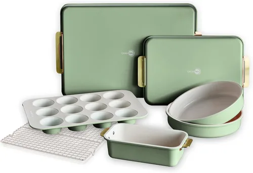 Miniatura 13 de GreenPan Bakeware - Bandeja cuarto de hoja de 13" x 9" pulgadas, bandeja antiadherente de cerámica para hornear, libre de PFAS y BPA, asas doradas