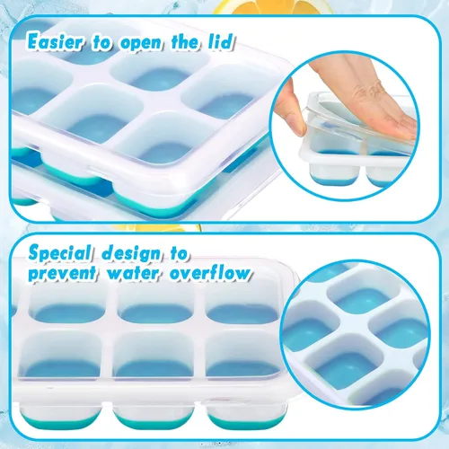 Miniatura 3 de Rtteri Paquete de 36 bandejas para cubitos de hielo, bandeja de hielo de silicona para congelador, moldes flexibles de 14 cubos, bandejas apilables