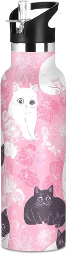Miniatura 24 de Art Exotic Shorthair Cats Pink Double Wall Vacuum Insulated Bottles Water Bottles With Straws Leak-proof BPA-Free Leak Proof for Gym Sports
