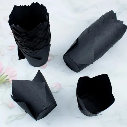 Miniatura 6 de 150 piezas de forros para magdalenas y cupcakes con tulipán, tazas de papel para hornear, envoltorios para cupcakes a prueba de grasa para Negro