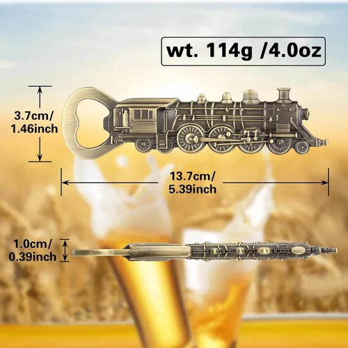 Miniatura 5 de Abrebotellas de tren de vapor, abridor de cerveza único para hombres, papá, novio, regalos de cumpleaños, locomotora de bronce con bolsa de Bronce
