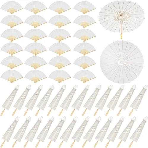 Miniatura 9 de Paterr 24 paraguas de papel de 33 pulgadas, abanicos de papel de 8 pulgadas, abanicos de papel decorativos chinos, japoneses, sombrillas