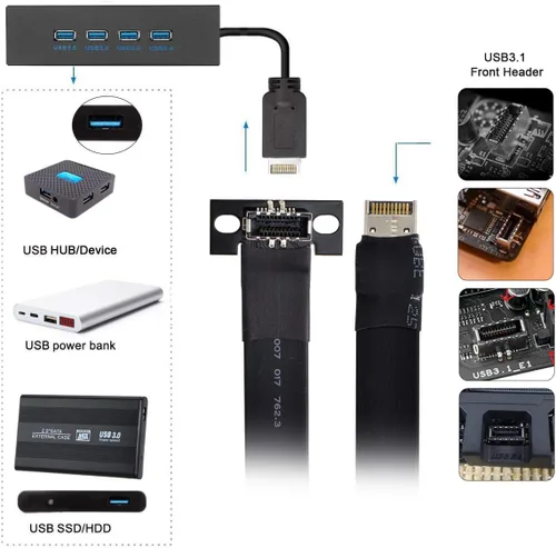 Miniatura 3 de cablecc Cable y adaptador de datos de extensión de placa base USB 3.1 macho a hembra tipo E