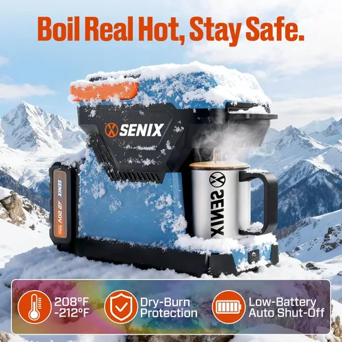 Miniatura 8 de SENIX Cafetera portátil con batería de 5000 mAh, cafetera eléctrica de doble CA/CC para automóvil/RV/camping, cafetera de viaje inalámbrica al aire