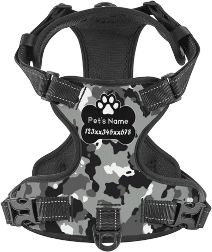 Miniatura 18 de Arnés personalizado para perro sin tirones, chaleco personalizado con bandera estadounidense para perro con número de teléfono y nombre de mascota