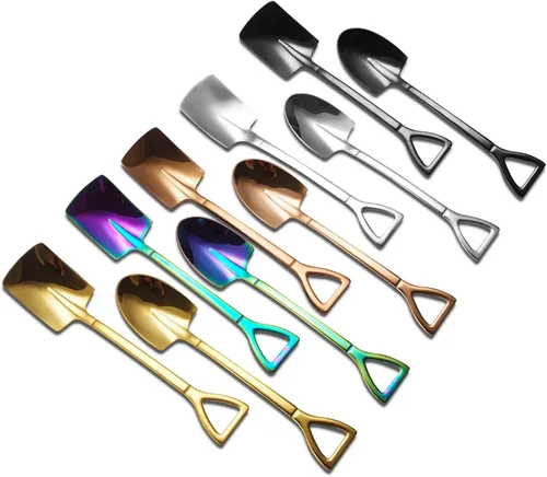 Miniatura 8 de 10 cucharas de pala de acero inoxidable, cucharas de postre reutilizables para café, té, helado, fruta y azúcar pastel