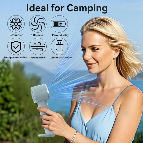 Miniatura 5 de Ventilador de refrigeración de mano, ventilador portátil de aire acondicionado de 5 velocidades, mini ventilador recargable con USB para mujeres