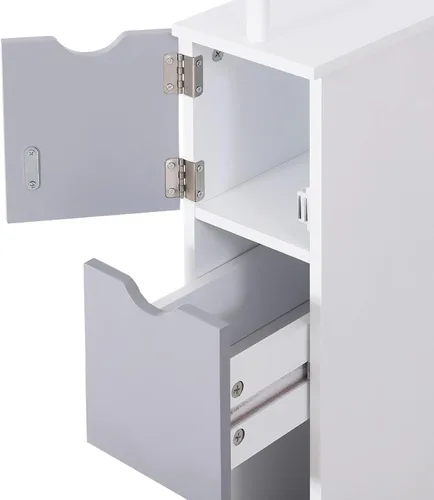 Miniatura 9 de HOMCOM Armario de almacenamiento de baño de 54 pulgadas de alto, torre de lino independiente con estante de 2 niveles y cajones, organizador de piso