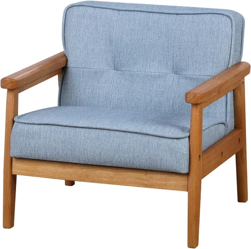 BabyLand Sillón para niños, sofá individual para niños con estructura de madera maciza y tela de lino para regalo de niños (azul claro)