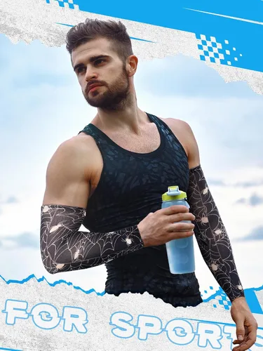 Miniatura 32 de Boao 20 piezas de mangas de brazo de enfriamiento para hombre, manga larga sin dedos, antideslizante, protección UV, mangas temporales para tatuajes