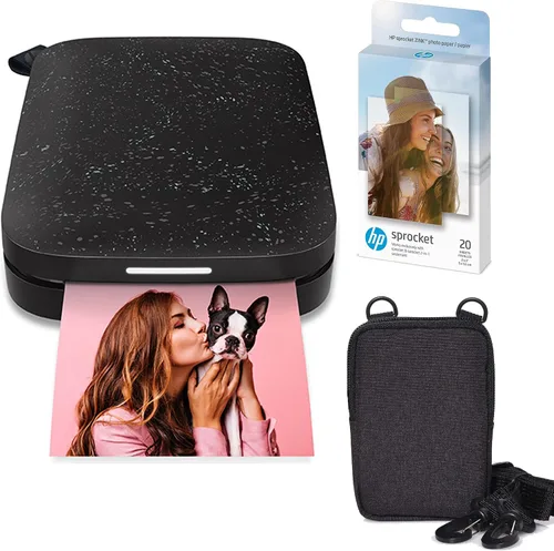 HP Sprocket Impresora de Fotos Instantánea Portátil 2x3 (Black Noir) Paquete de Papel Zink