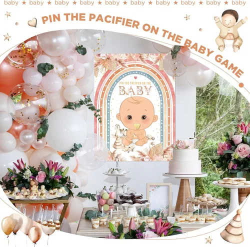 Miniatura 6 de Faccito Pin The Pacifier Juego de Baby Shower Decoraciones de Fiesta de Baby Shower Incluye Póster Grande 24 Calcomanías de Chupete Venda