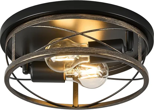 Miniatura 8 de Luces de granja, lámpara de techo industrial negra de montaje empotrado, lámpara de techo para pasillo, dormitorio, cocina, entrada, 2 luces