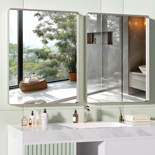 Miniatura 17 de Hasipu - Juego de 2 espejos de baño para pared, espejos de baño con marco de metal negro de 30 x 24 pulgadas para sobre lavabo, espejos