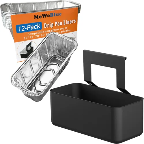 MeWeBlue Recogedor de grasa para plancha Blackstone, taza de grasa con 12 forros de taza de grasa Blackstone, cara lisa para una fácil limpieza