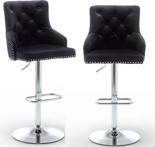 Miniatura 9 de BTEXPERT - Taburete de comedor tapizado de 25 a 33 pulgadas con respaldo alto, taburete de barra con cabeza de clavo copetudo negro (1)