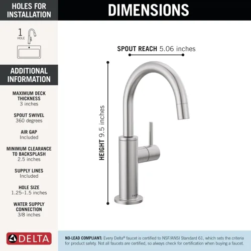 Miniatura 3 de Delta Grifo dispensador de bebidas contemporáneo, grifo de fregadero de cocina de agua potable de níquel cepillado, acero inoxidable ártico