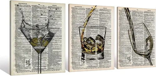 Juego de arte de pared para decoración de carrito de bar, lienzo de bar, impresiones artísticas enmarcadas para bar, club, salón, bar, bar, bar,