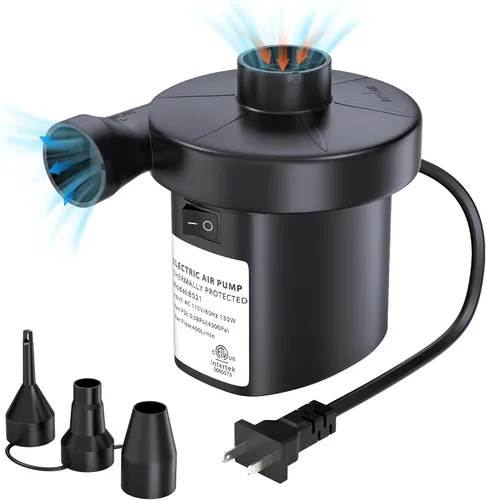 PULIDIKI Bomba de aire eléctrica para inflables, bomba de colchón de aire con 3 boquillas, inflador, deflador, bomba de aire rápida para colchones
