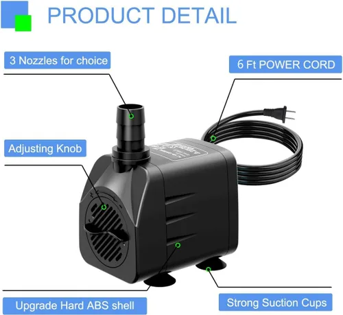 Miniatura 3 de Bomba de agua sumergible de 400 GPH ultra silenciosa para fuente, estanque, acuario, hidropónica con cable de alimentación de 6 pies
